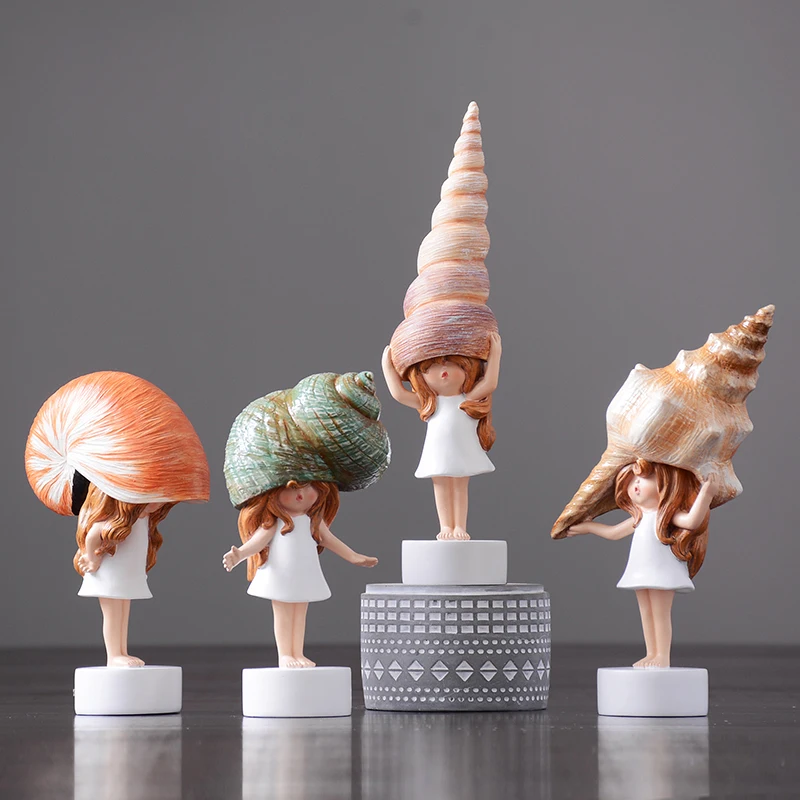 Resin figurines for fairy garden, lovely Conch Girl, cute Kawai sea snail baby, crafts, birthday and wedding gifts