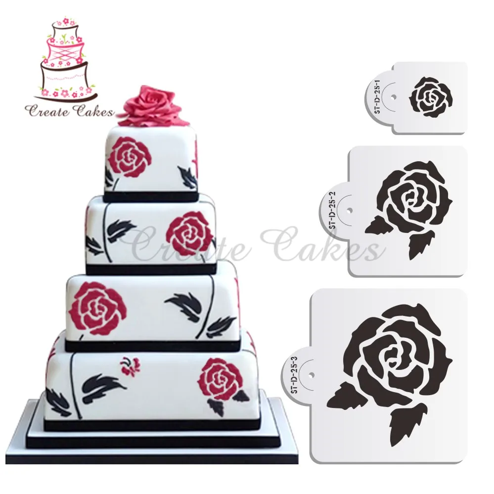 Flor rosas bolo estêncil conjunto de decoração de bolo de flor estêncil modelo de plástico para biscoitos conjunto de ferramentas estêncil bolo projetos ST-D-24