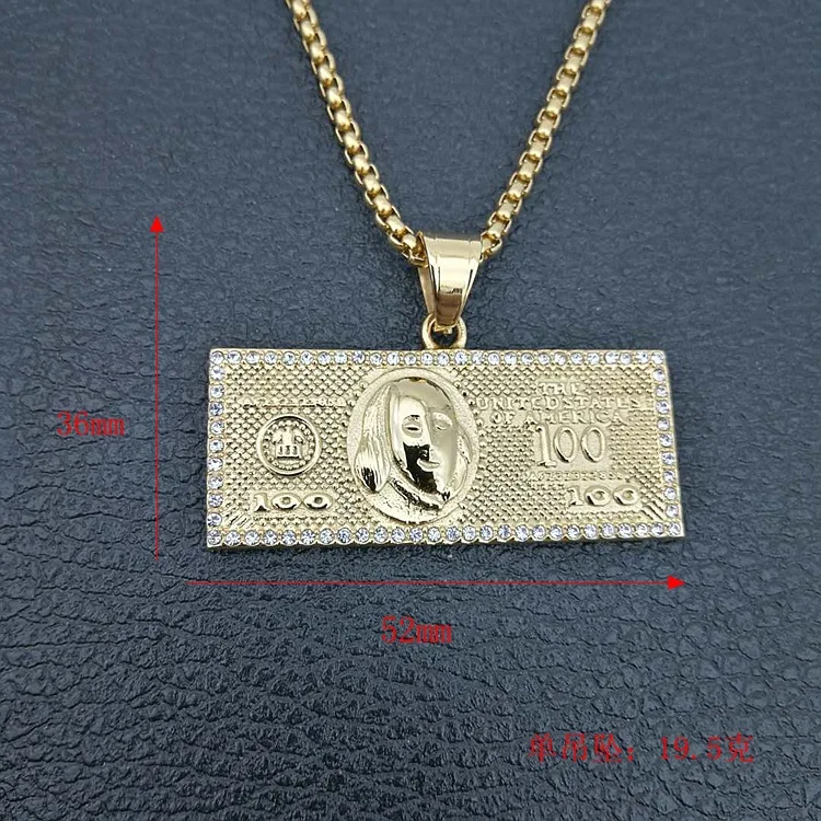 Hip Hop New Jewelry 100 Dollars Franklin Head Pendant AAA Zircon Bling Iced Out Neckalce with Link Chain Best for Lover