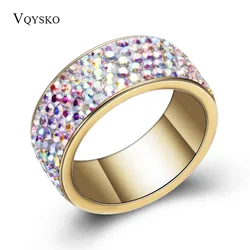 NIBA Gold-Color Stainless Steel Ring For Women AB Color Crystal Wedding/Engagement Jewelry Ring