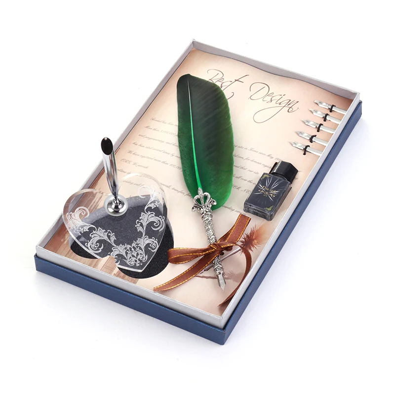 

Dip Water Feather Pen Gift Sets Colored Vintage Metal Feather Pen Creative Birthday Gifts Box Writing Tool