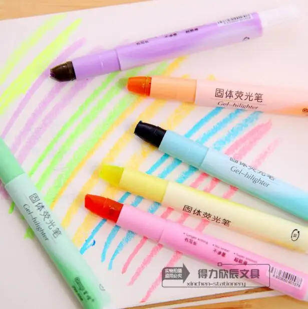 Colorful Learning Markers Solid Jelly Highlighter Pen 6 Pieces/Lot Cute Korean Stationery