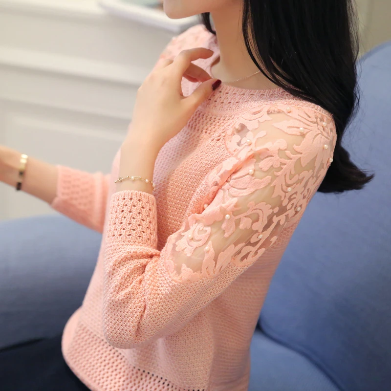 

Women Knitted Sweater Korean Style Winter Long Sleeve Top Pull Vintage Lace Patchwork Pullover Feminino Soft Femme Autumn Jumper