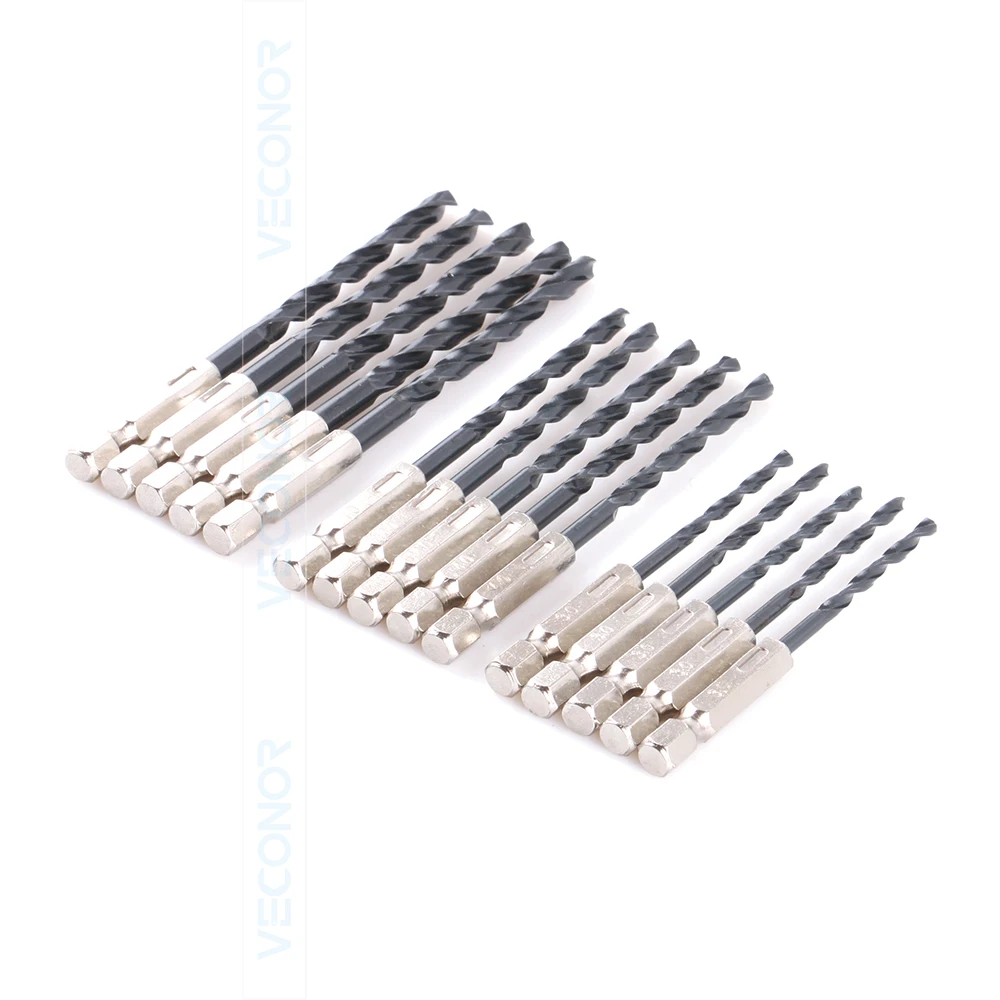 

VECONOR 15 Pcs Per Set 1/4" Hex Shank Twist Drill Bit Set Saw Set HSS High Steel Nitrided Drill Woodworking Tool 3mm/4mm/5mm