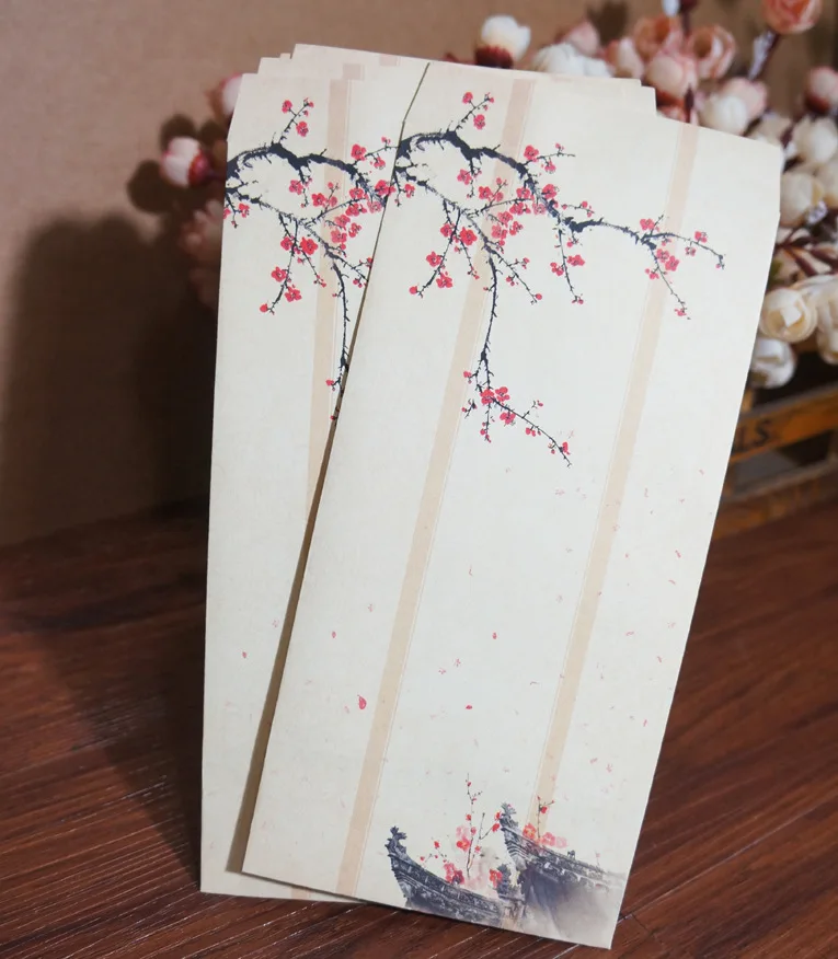 

20Pcs/Set Chinese Ink Painting Traditional Ancient Classical No.5 Paper Envelopes Vintage Wintersweet Samuume Gift Paper Envelop