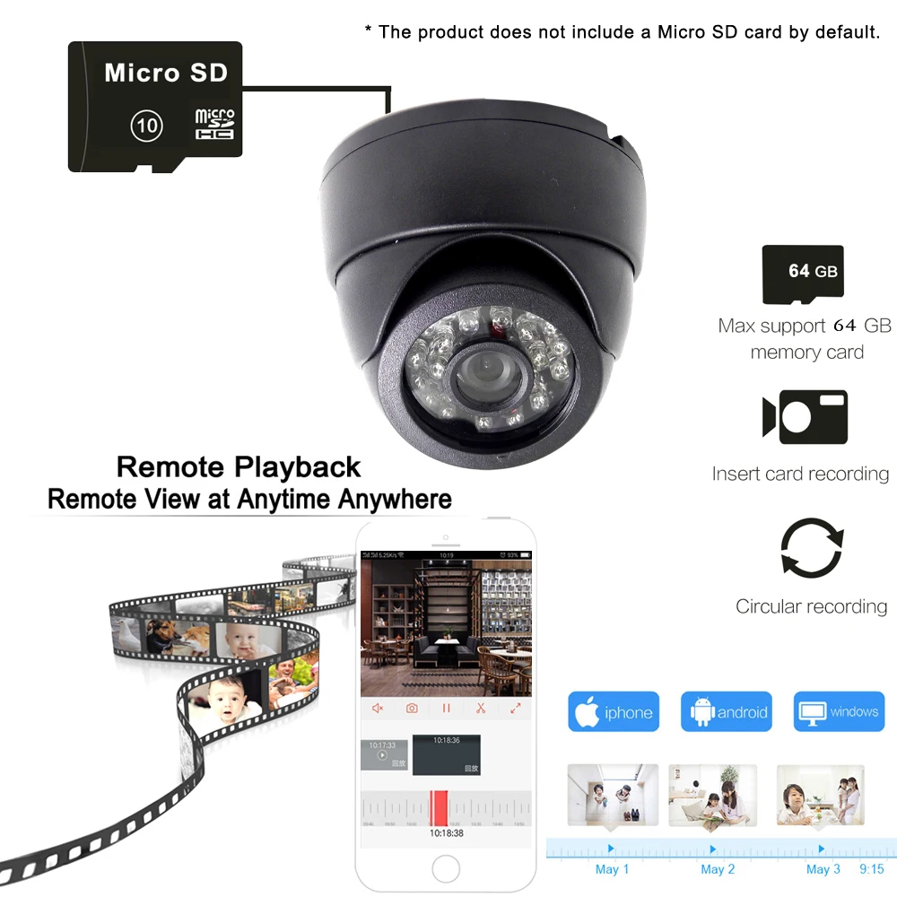 Minicámara IP con WIFI para seguridad del hogar, Monitor de videovigilancia P2P ONVIF con visión nocturna inalámbrica, Audio, ranura para tarjeta SD, color negro