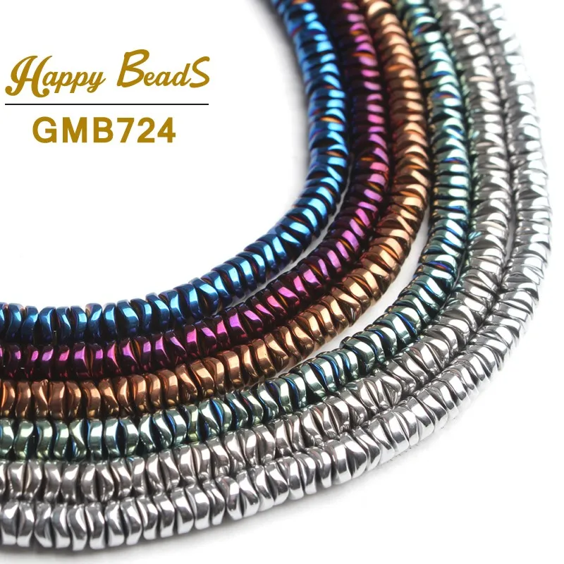 4mm Natural Hematite Stone Beads Purple/Cyan/Silver Plated Flat Loose Spacer Beads For Jewelry Making DIY Bracelets Necklace 15\