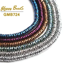 4mm Natural Hematite Stone Beads Purple/Cyan/Silver Plated Flat Loose Spacer Beads For Jewelry Making DIY Bracelets Necklace 15