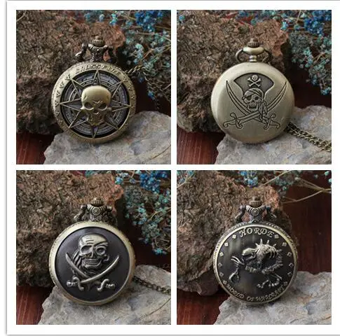 One piece Pirates of the Caribbean horde steampunk men and woman Bronze antiques Necklace pocket watches gift KJH52