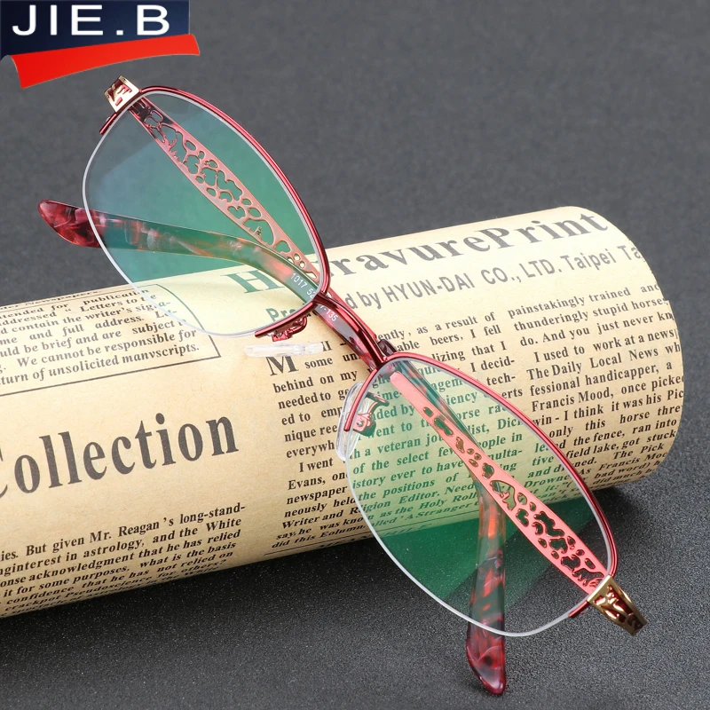 Titanium Alloy Front Rim Eyeglasses frame Women with grace Temple Arms Semi-Rimless Glasses Frame Custom-make Myopia Lenses