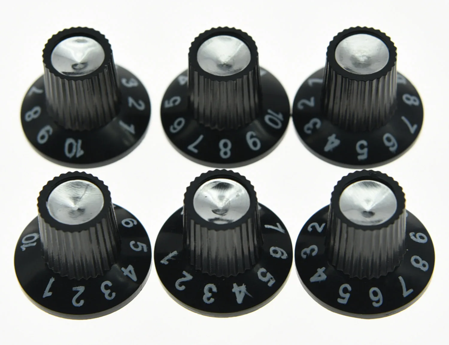 Gói của 12 Guitar Khuếch Đại Núm AMP Knob Đen Bạc Đi Men Knobs