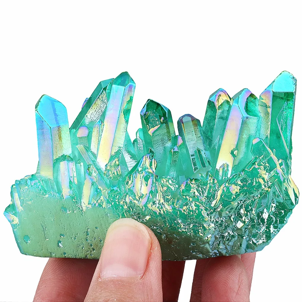 TUMBEELLUWA Natural Crystal Titanium Coated Aura Quartz Cluster Geode Druzy Home Decoration Gem stone Specimen