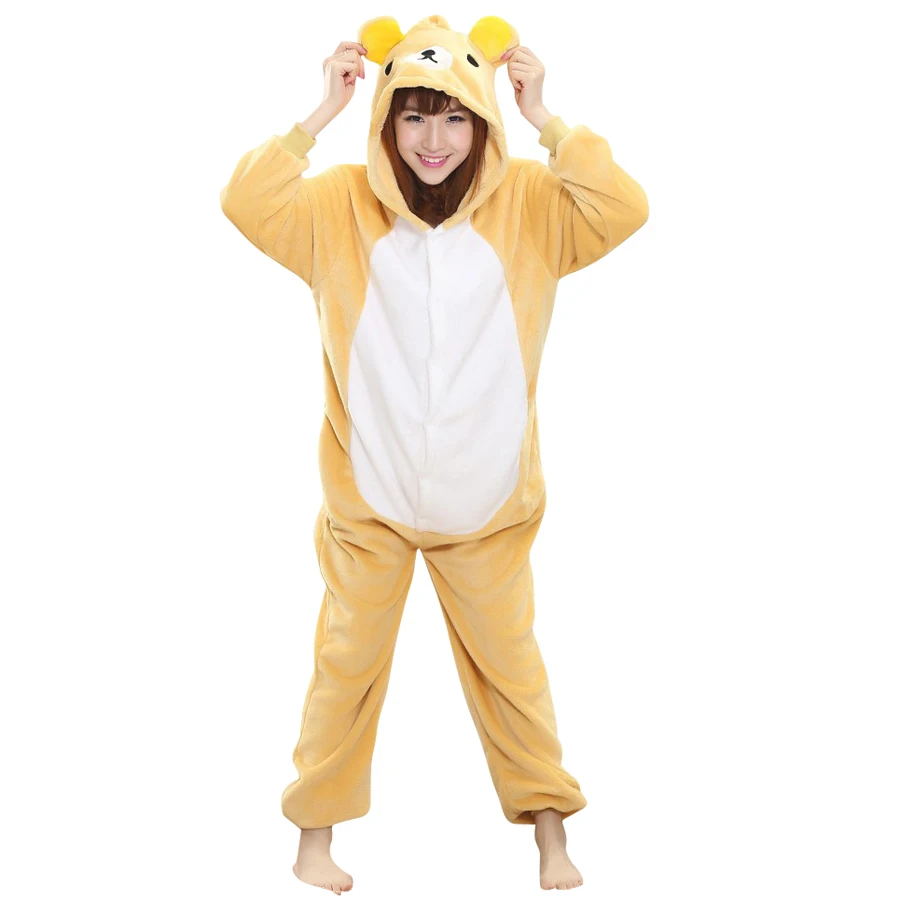 Cartoon Anime Unisex Adult Cosplay Costume Rilakkuma Bear Onesies Pajama For Halloween Carnival Masquerade Party (No Slipper)