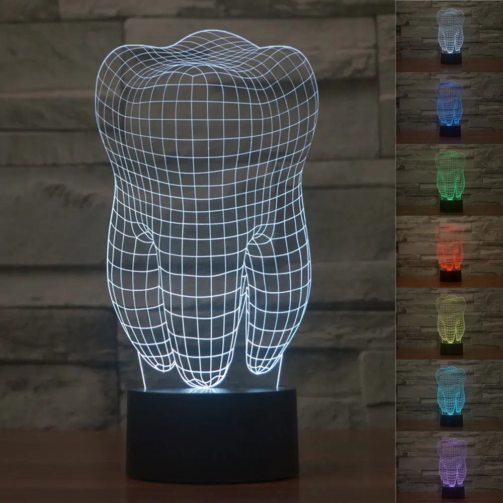 Kawaii kształt zęba 3d światło USB Illusion LED dekoracyjna lampka stołowa dotykowy dzieci nachtlampje kolorowe 3d lampy biurko prezent dentysta