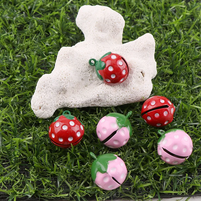 Cute Mini School Bell Strawberry Shape 21mm 2pc Copper Jingle Bells For Charm Bells Necklace Fit Festival/Party/Pet\'s Necklace