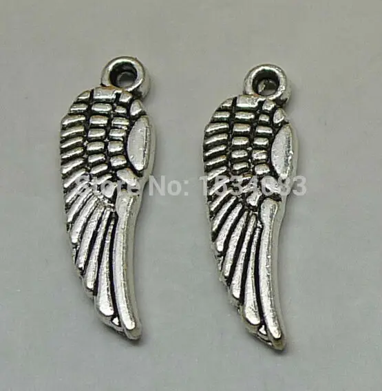 Free shipping Best selling Expansion smart angel wings charms pendant diy retro jewelry accessories antique silver 25pcs 5*16mm