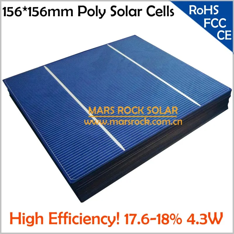 200pcs/Lot Wholesale Poly Solar Cell 6x6 with 2 Busbar,18% Efficiency 4.3W 0.5V, Uniform Blue Color,A Grade Solar Cell Poly 156