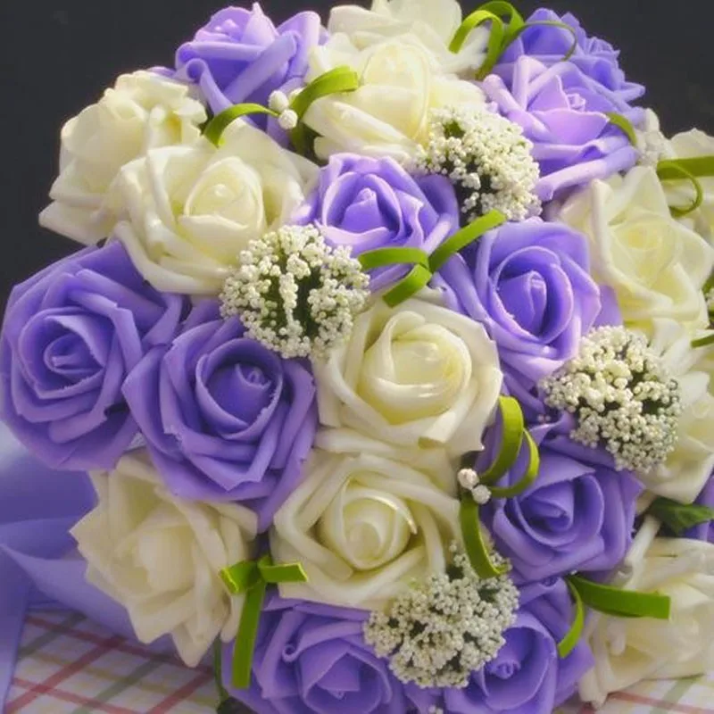 A-519 Colore Viola Artificiale Bouquet Da Sposa Rosa Fiori per la Sposa Cascata Fiori Mazzo