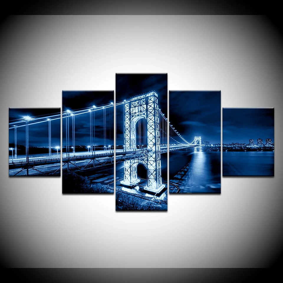 

Brooklyn Bridge night view 5 Panels Wall Art modern Modular Poster art Canvas painting for Living Room Home Decor
