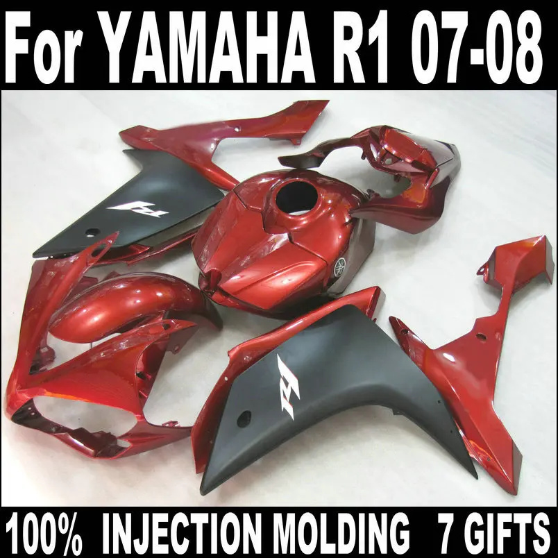 

Motorcycle fairing kit for Yamaha injection molding YZFR1 2007 2008 wine red black plastic fairings set YZFR1 07 08 BC24