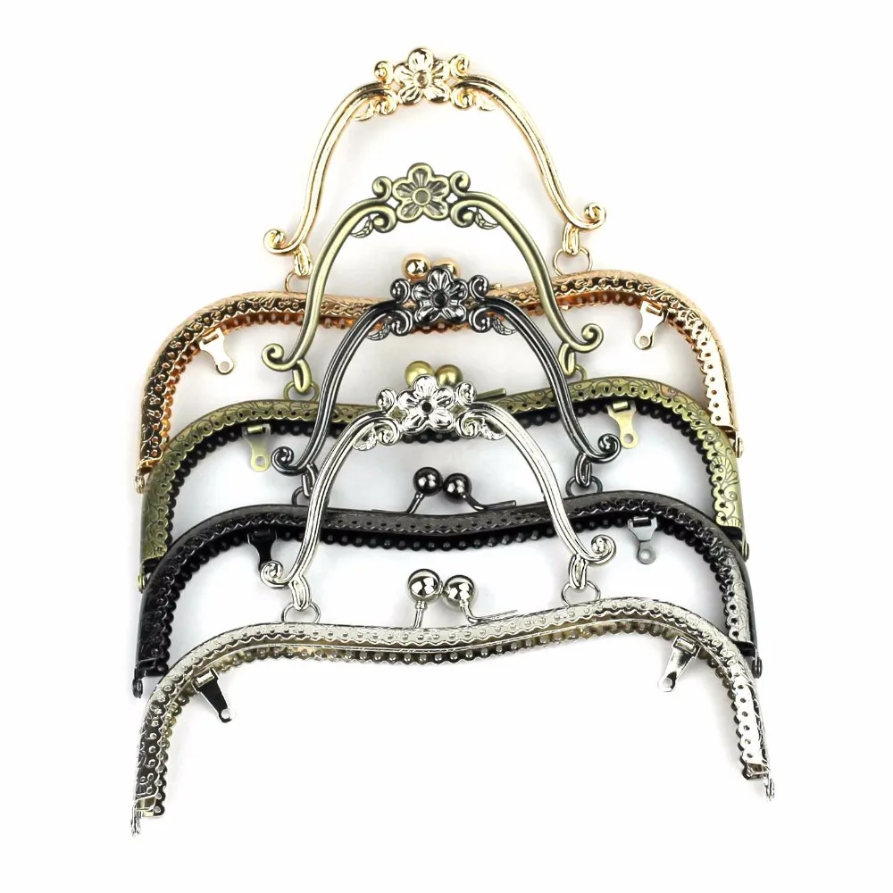 4 Pcs/Lot 20.5 CM Bronze Silver Golden Black Plum Blossom Flower Pattern Metal Purse Frame Kiss Clasp Handle Bag Accessories