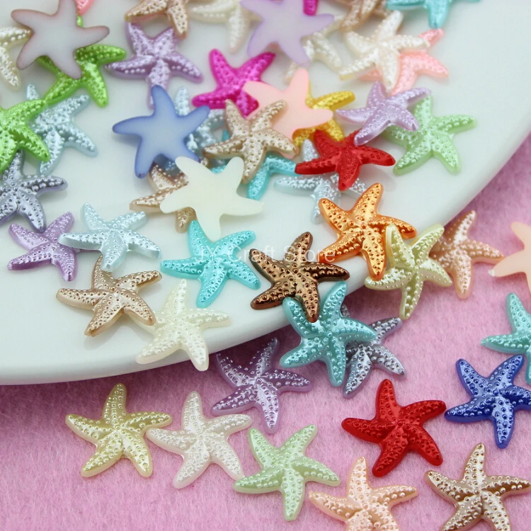 set of 200pcs Acrylic Assorted Pearlized Starfish Pearl flatbck Cabochon 18mm for beach theme wedding decor