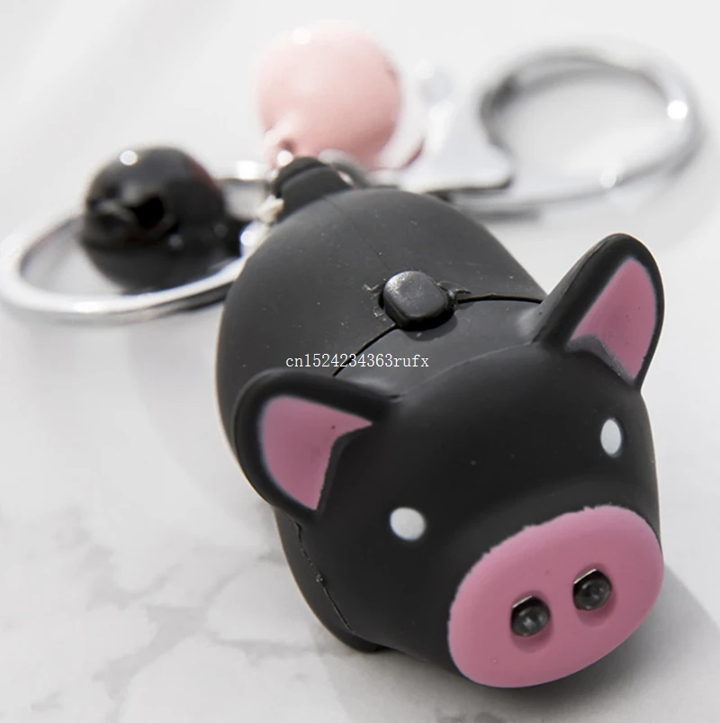 100pcs Pig Led Keychains Flashlight Sound Creative Kids Toys 3 Colors Cute Funny Light Key Rings Party Favors