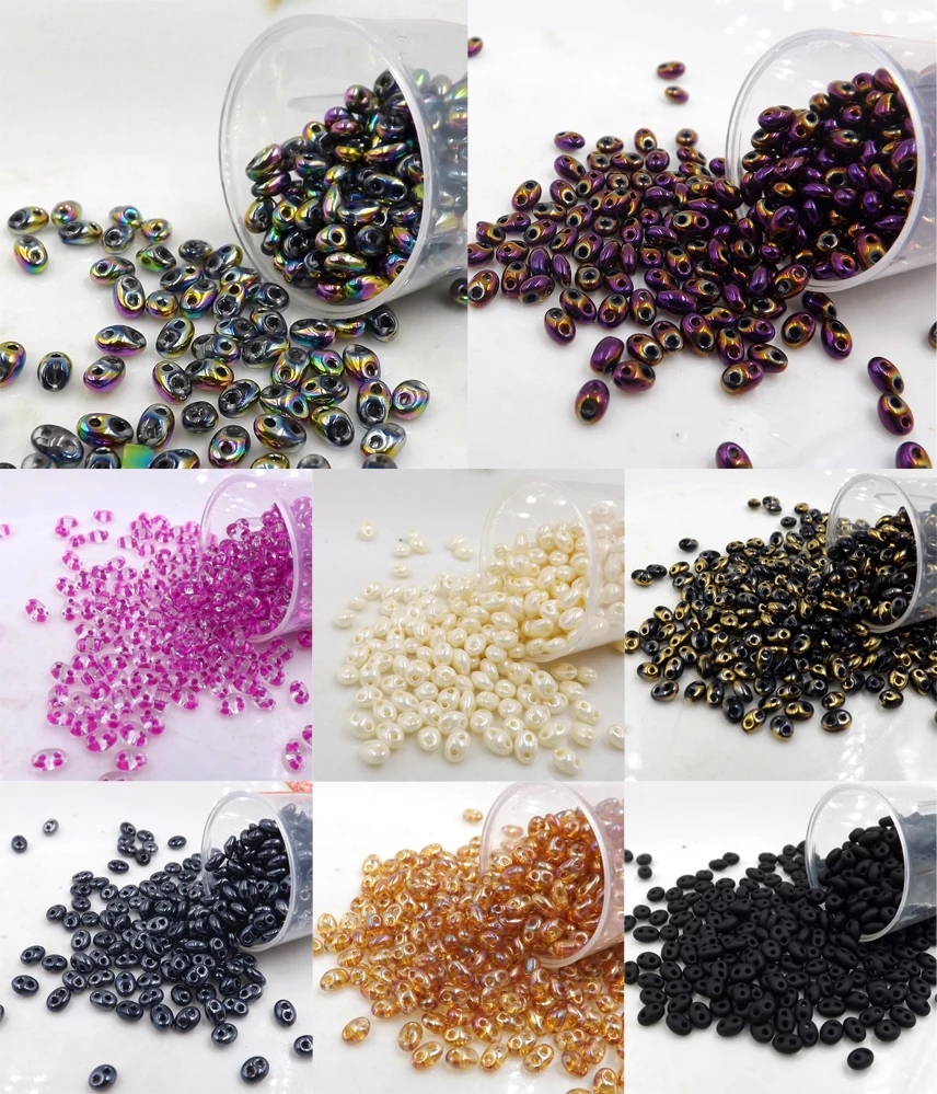 CHOOSE COLOR 100pcs Luster Czech Glass Seed Beads Two Hole  beads 5x2.5mm