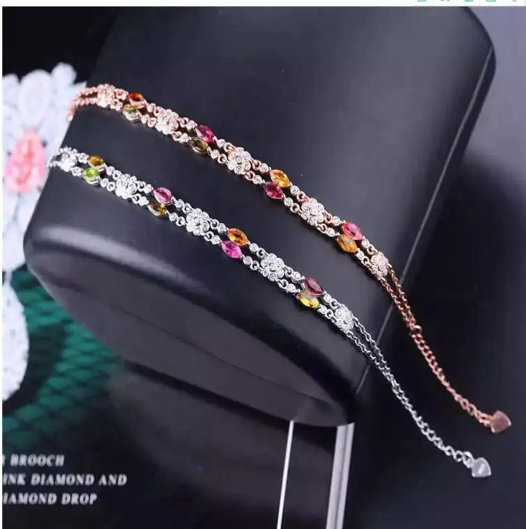 Natural And Real Tourmaline bracelet Chain bracelets 925 sterling silver 5*5mm 8pcs