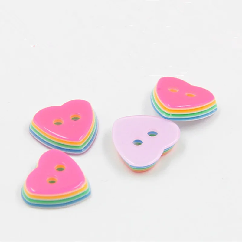 Candy color heart button, DIY 2 holes,11mm, Plastic sewing Button for kins shirt   7NK177