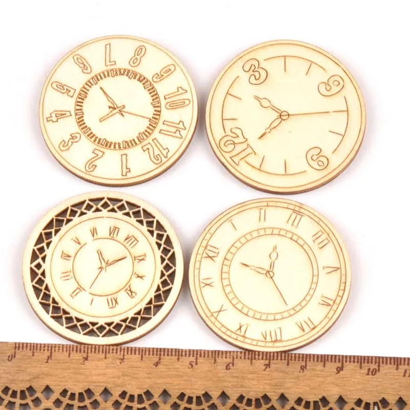 8pcs Mixed roundness clock Pattern Wooden Scrapbooking wood decoration for Handmade Accessory Sewing Home Decoration m2144