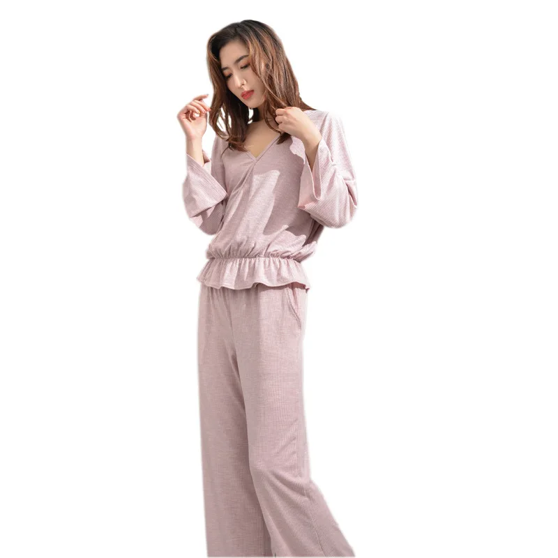 

yomrzl A818 New arrival spring and autumn women's pajama set 2 piece long sleeve sleep set v-neck daily home clothes