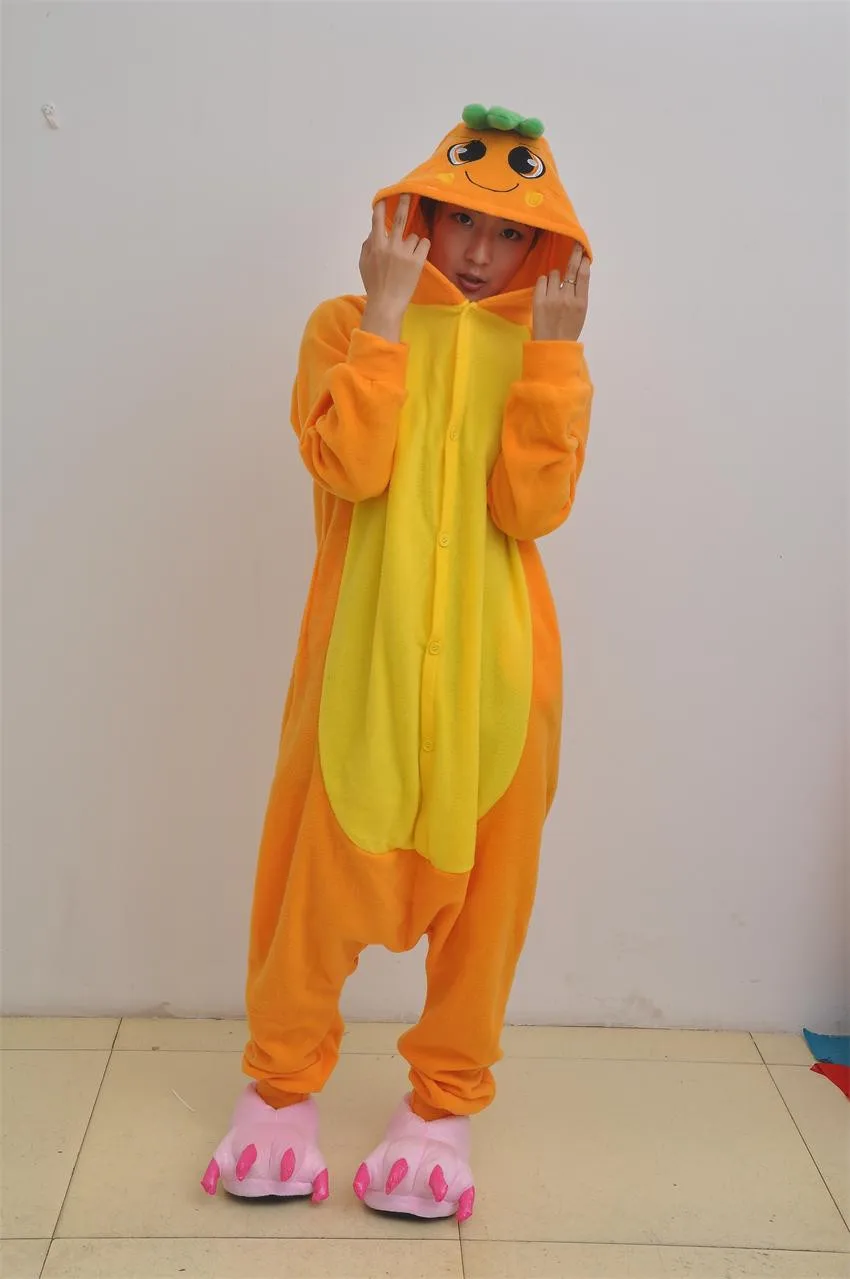 For Halloween Christmas Orange Carrot Onesies Sleepwear Cosplay Costume Adult Pajamas Pyjamas Unisex  Romper Sleepsuit Homewear