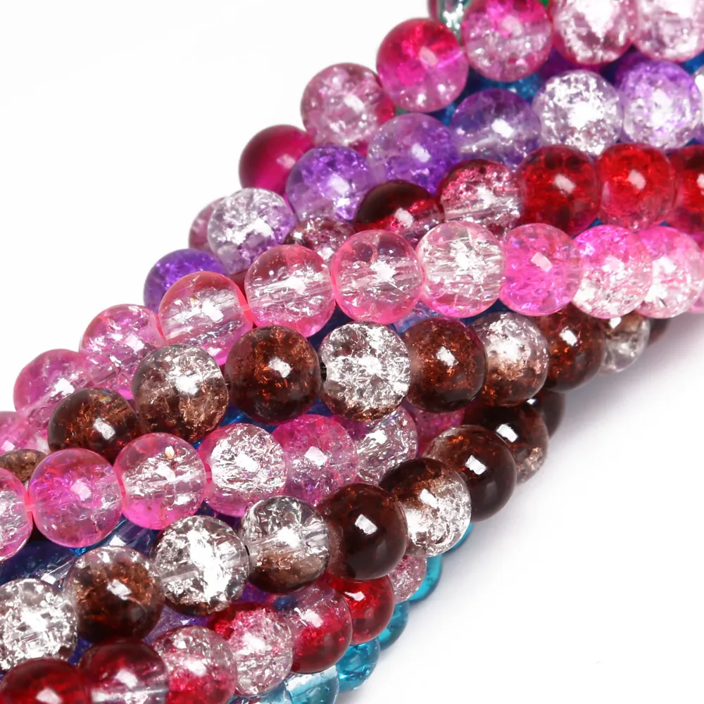 4mm 6mm 8mm 10mm Two-Tone Color Glass Crackle Beads Round Loose Spacer Beads For Jewelry Making DIY Bracelet & Necklace