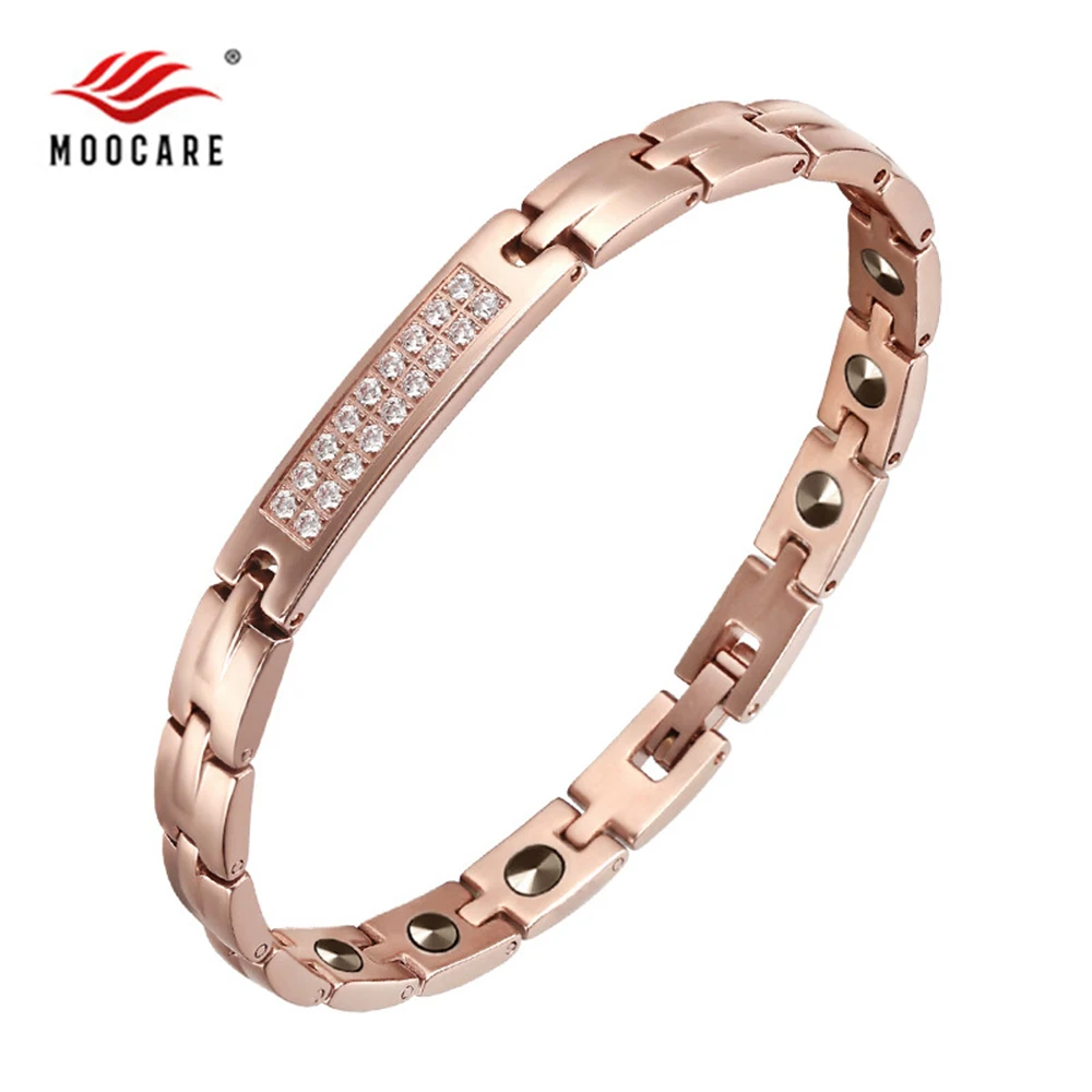 

Moocare Women Germanium Elements Bracelet Plated Rose Gold Black Wrist Chain Ladies Trendy Stainless Steel Bracelets Jewelry