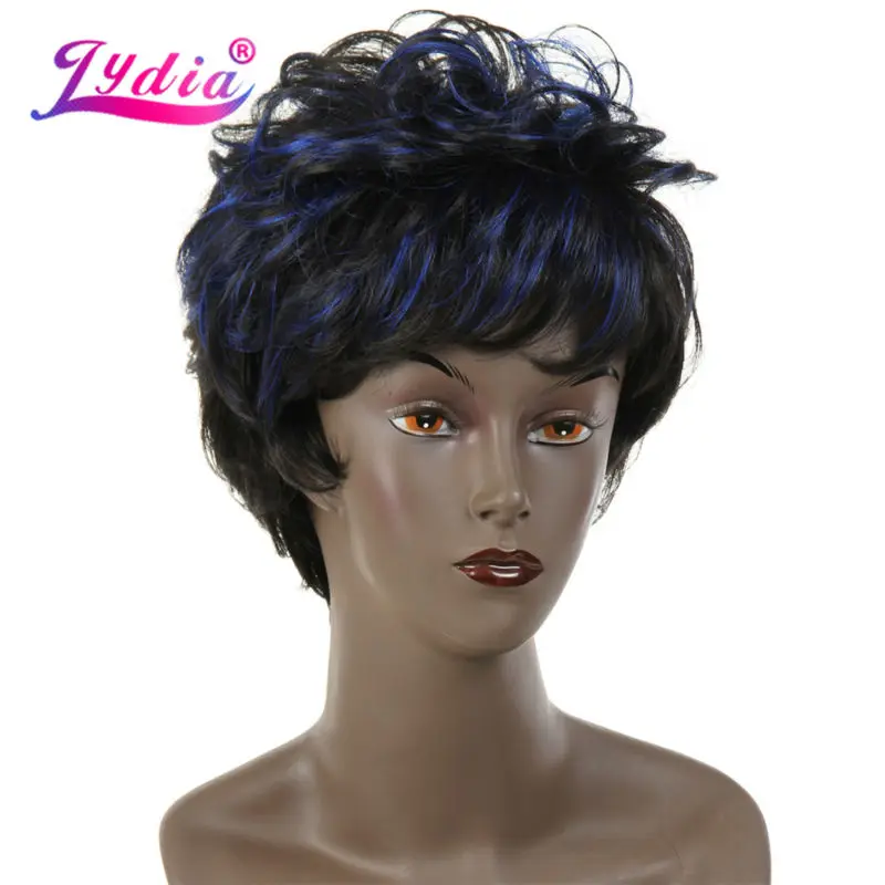 

Lydia Synthetic Wigs For Black Women Mix Color FT2/Blue Short Wavy Kanekalon African American Daily Wig