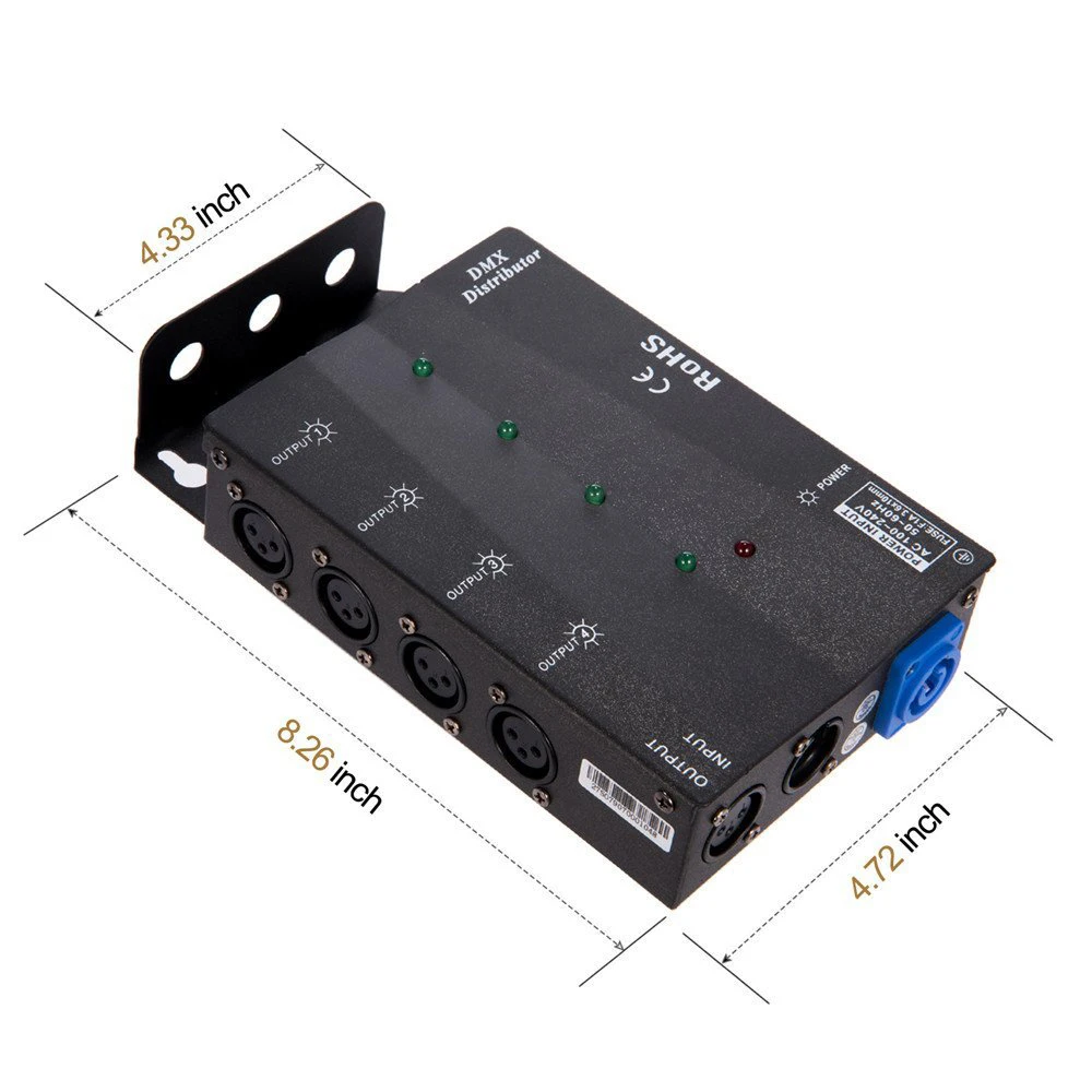 High quality 4ch DMX Splitter /amplifier/distributor 1in 4 out for stage light (Steel material)