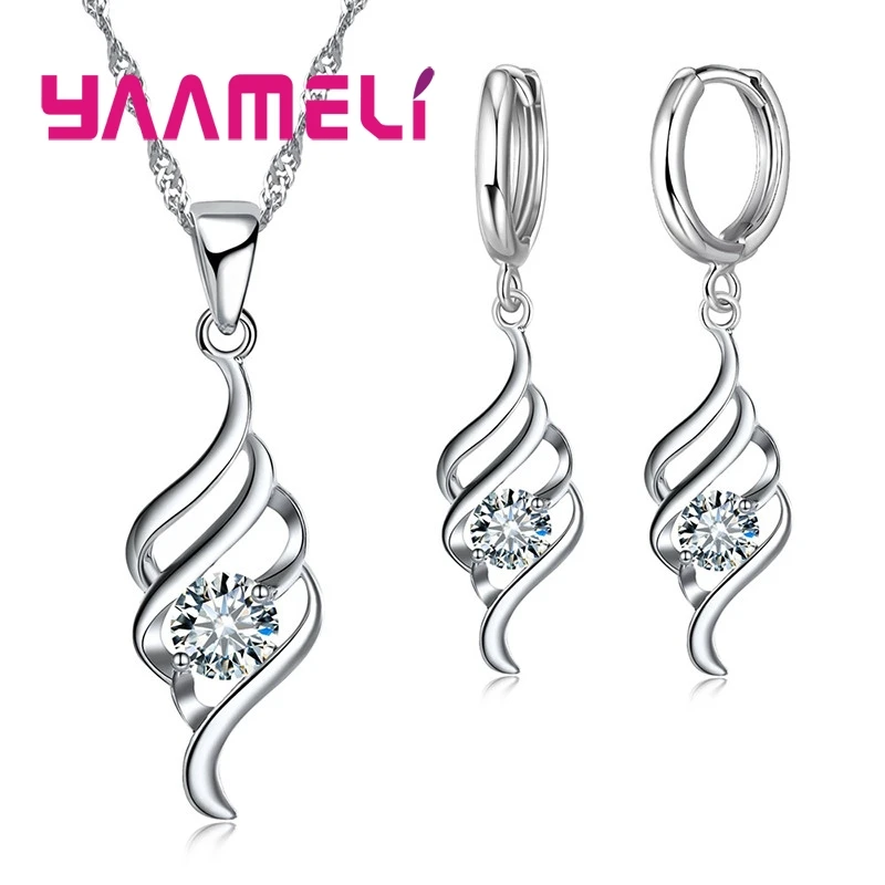 925 Sterling Silber Schmuck Sets Für Frauen Charms Anhänger Halskette Hoop Ohrring Mode Klassische Collares Hochzeit Geschenk