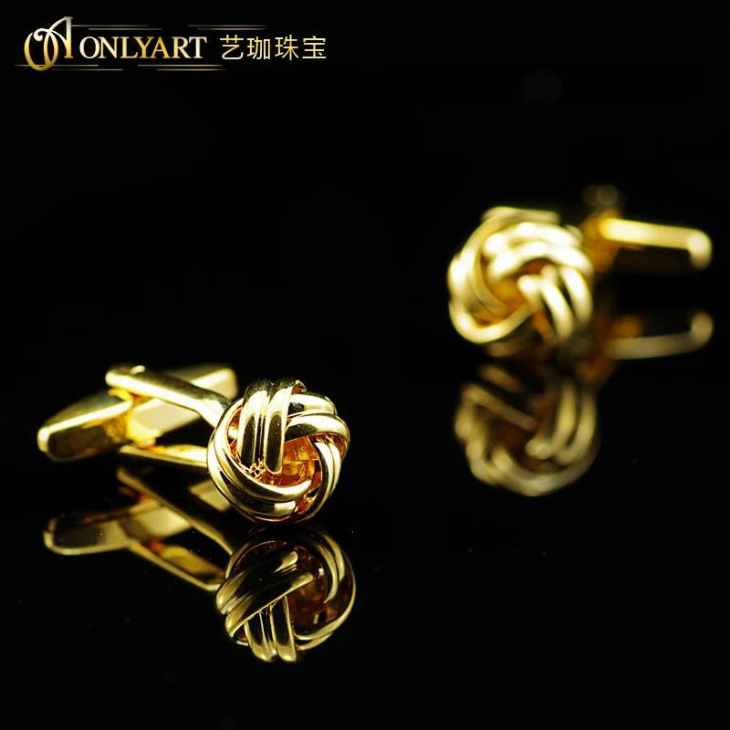 

OnlyArt Golden Knot Cufflinks For Wedding Men Knot Buttons Round 12MM Cuff Link For Shirt