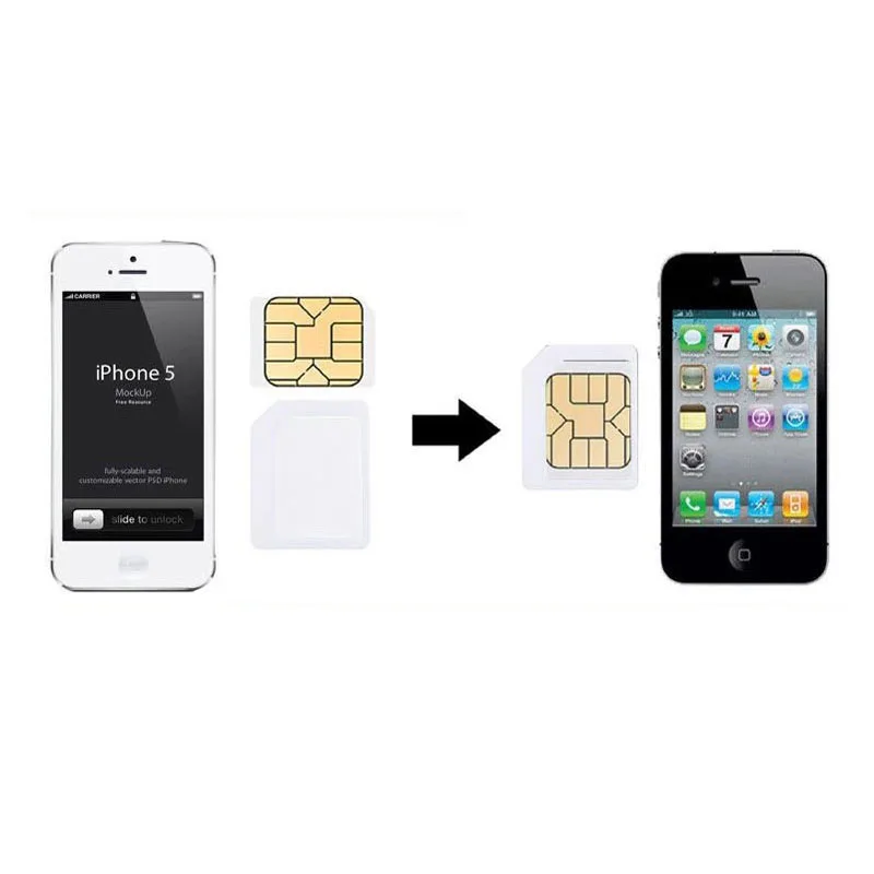 Adaptateur de carte SIM nano 4 en 1 pour iPhone 5, ensemble d\'adaptateurs de carte sim complet pour téléphone, livraison directe