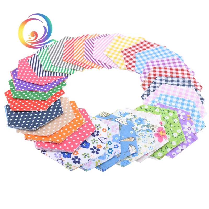 100pcs/ lot Mix Colored Random Printed Hexagon Shape/Low Density&Thin cotton fabric Patchwork DIY for Quilting&Sewing Material