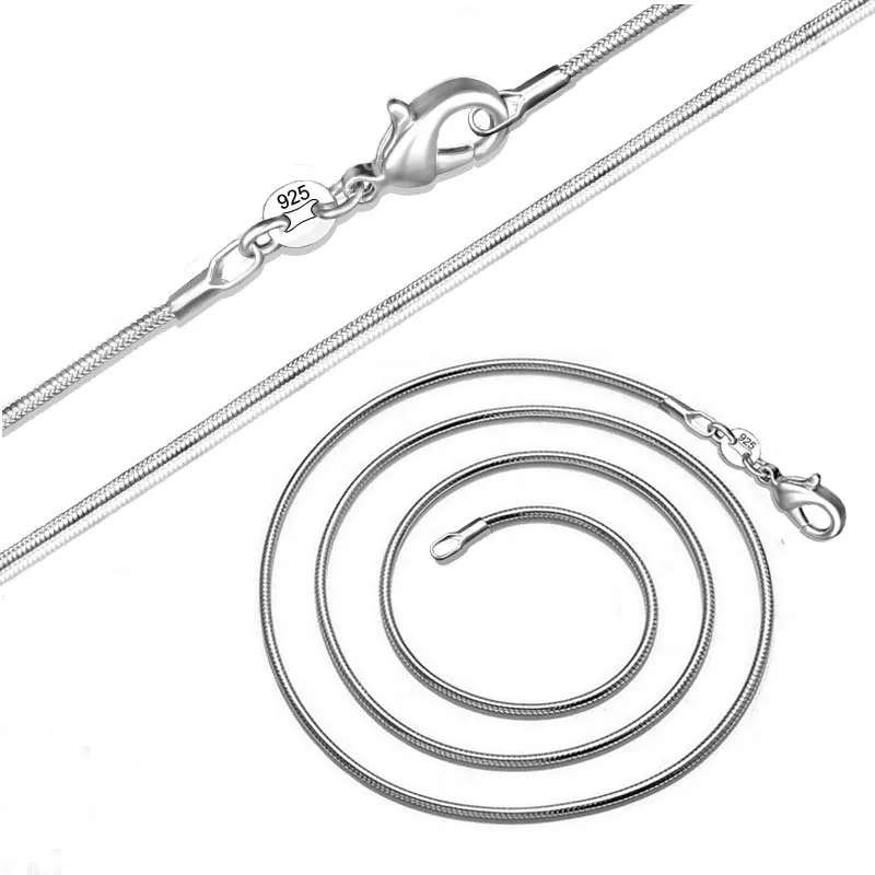 925 Sterling Silver 1mm Cobra Colar de Corrente para Homens Prata Moda Jóias Mulheres Colar 16 18 20 22 24 POLEGADAS