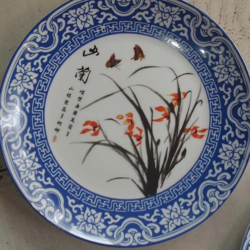 Exquisite Chinese Handmade  Archaistic Porcelain Plate Painted With Beautiful Orchid