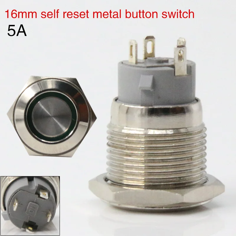 16mm with indicator light automatic reset metal button switch current 5A customizable Circular icon a normally open Four feet