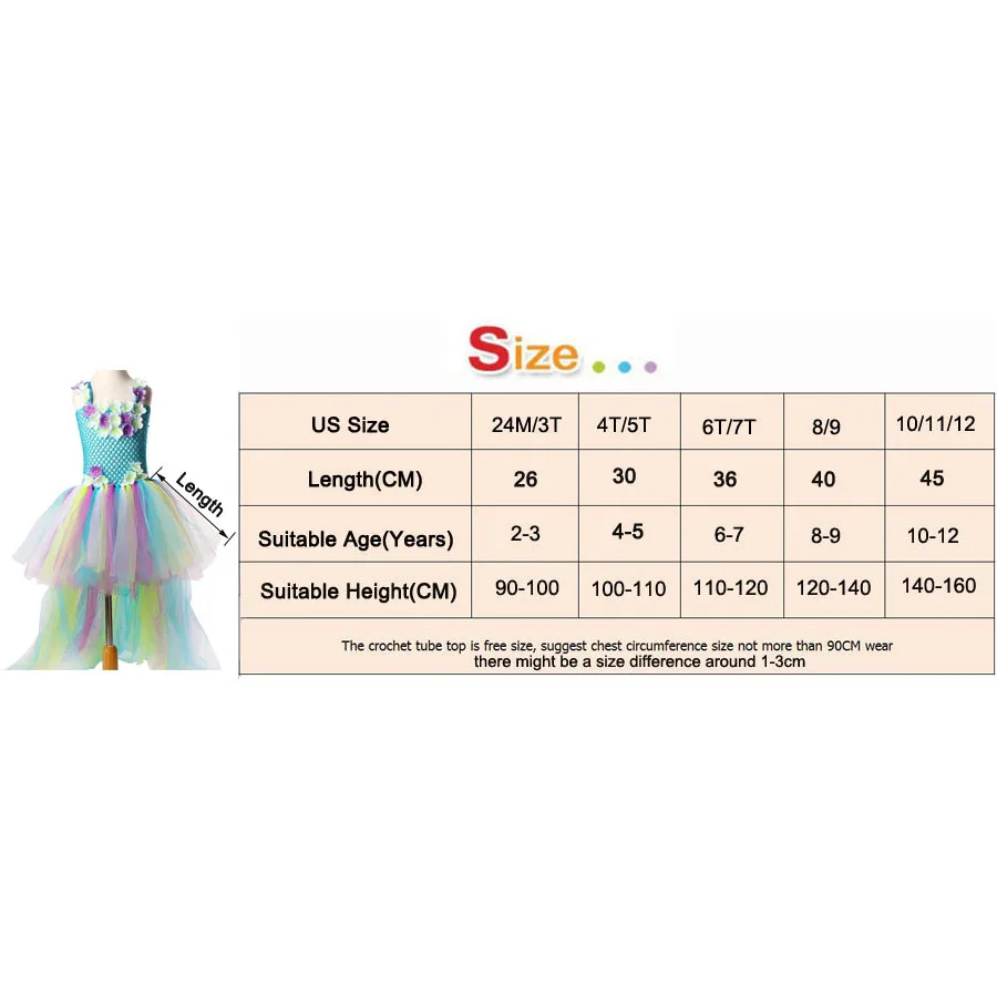 Kids Princess Flowers Rainbow Tutu Dress Baby Long Tail Fairy Costume Girls Colored Wedding Ball Gown Baby Party TUTU Clothing