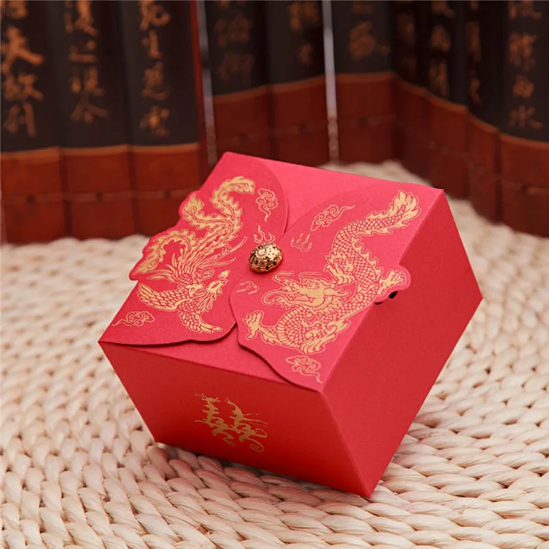 Chinese Style Wedding Candy Box Gift Bag Dragon and Phoenix Printing Candy Box Sweet Chocolate Wedding Favor Boxes ZA3238