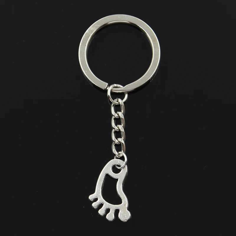 Fashion 30mm Key Ring Metal Key Chain Keychain Jewelry Antique Silver Color Plated Hollow Foot Feet 22x14mm Pendant