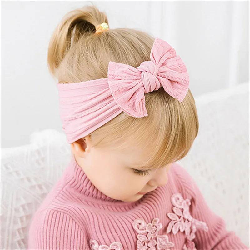 Knot Bow Nylon Headbands, Cable knit nylon head wraps, Pompom Trim Wide Nylon Turban Headband Baby Girls Hair Accessories