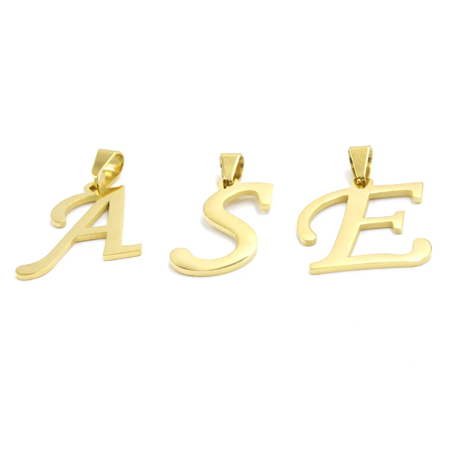 Fnixtar Gold Color Mirror Polish Stainless Steel 26  Initials Alphabet Charm  A-Z Letter Charm DIY Jewelry 1.5*30mm 26Piece/lot