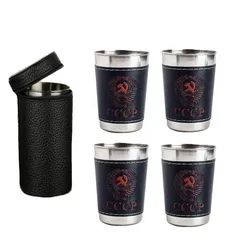 170ml Outdoor Travel Cups Set Camping Tableware Stainless Steel Cup with PU Leather Portable Coffee Wine Beer Whisky Cup